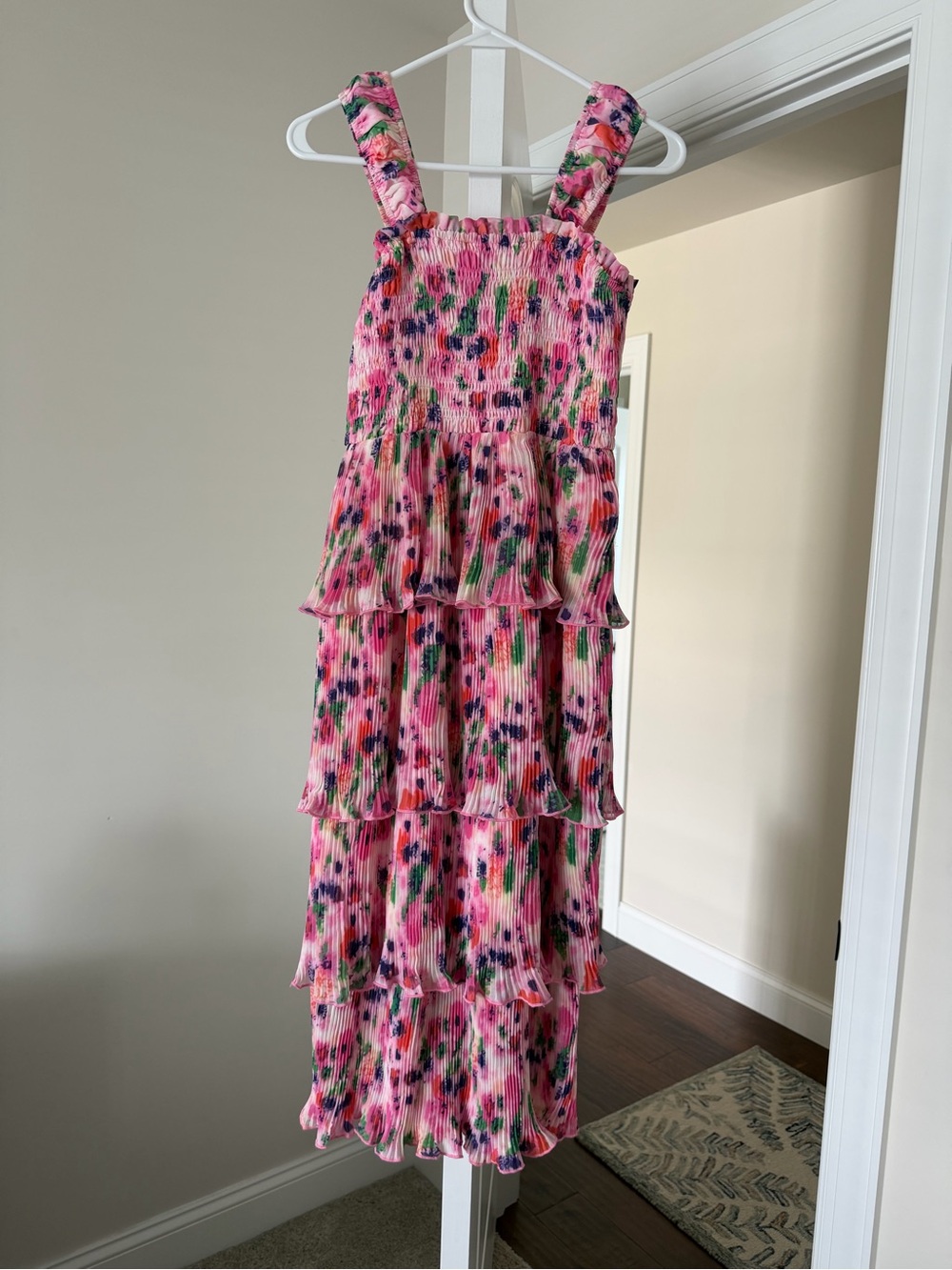 Women’s Pink/Multicolored Floral Tiered Midi Dress